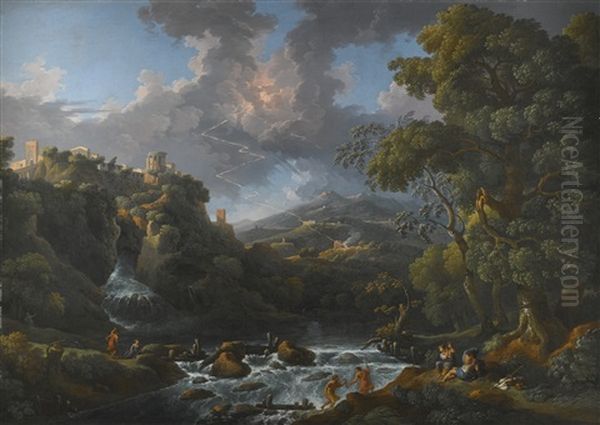 A Scene In The Roman Campagna With A Capriccio View Of Tivoli And A Bolt Of Lightning - view 1