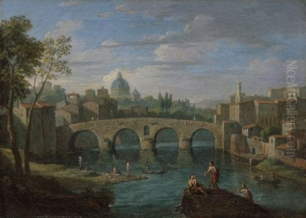 Vue Du Ponte Molle Pres De Rome Et Vue Du Ponte Sisto, Rome - view 1