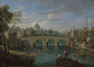 Vue Du Ponte Molle Pres De Rome Et Vue Du Ponte Sisto, Rome