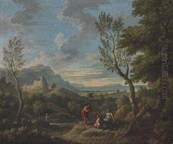 An Extensive Classical Landscape With Shepherds And Shepherdesses, A Fortified Town Beyond - view 1