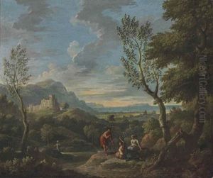 An Extensive Classical Landscape With Shepherds And Shepherdesses, A Fortified Town Beyond