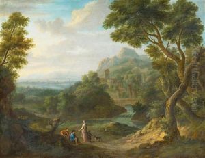 Arkadische Flusslandschaft Mit Hirten