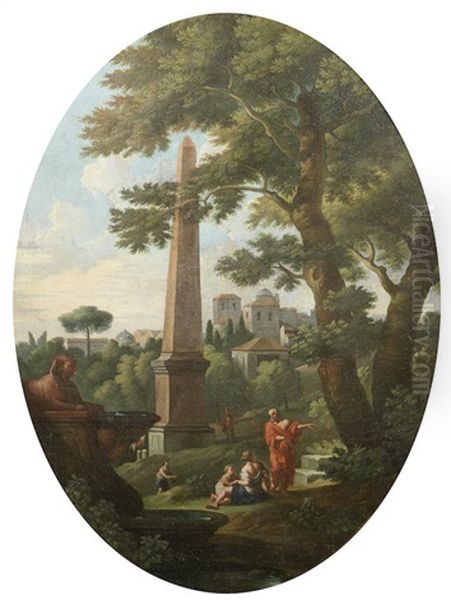 Figures Resting In Italianate Landscapes, Within Painted Ovals (2) - view 1