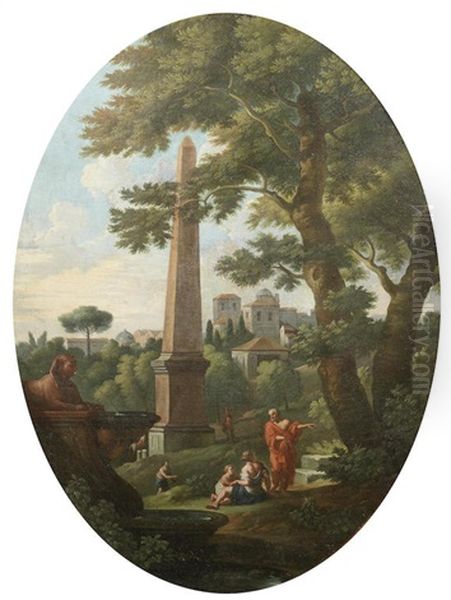 Figures Resting In Italianate Landscapes, Within Painted Ovals (2 Works) - view 1