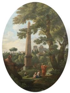 Figures Resting In Italianate Landscapes, Within Painted Ovals (2 Works)