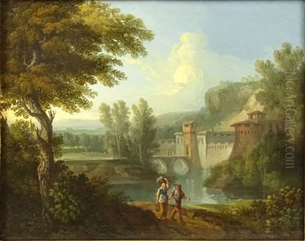 Italinate River Landscape With Travelers On Path - view 1