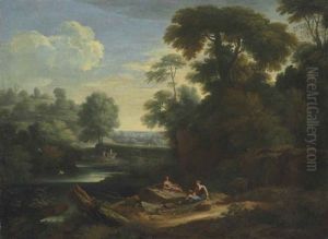 An Italianate Wooded Landscape With Arcadian Figures Resting Beside A Lake, The Pyramid Of Cestius Beyond