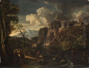 Paesaggio Con Cascata E Il Tempio Della Sibilla A Tivoli
