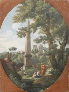 Figures Resting Before A Roman Villa, Within A Painted Oval; And Figures Resting Before A Town, Within A Painted Oval (2)
