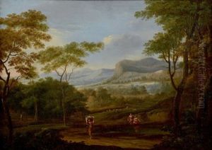 Paysage De Campagne Avec Une Femme Portant Un Panier