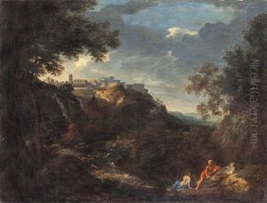 Paesaggio Con Figure E Veduta Di Tivoli by Jan Frans van Bloemen