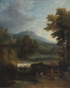 A Classical Landscape With Herders, A Mountain Beyond by Jan Frans van Bloemen
