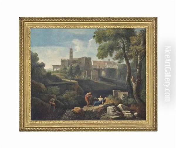 An Italianate Landscape With Classical Figures Conversing, And A Settlement Beyond - view 1