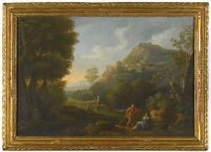 A Classical Landscape With Figures Resting In The Foreground by Jan Frans van Bloemen