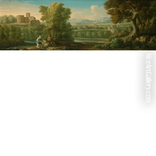 Italian Landscape With A Peasant Couple In The Foreground - view 1