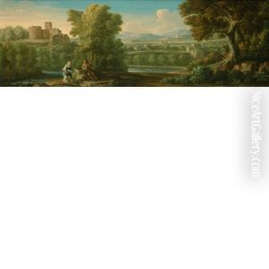 Italian Landscape With A Peasant Couple In The Foreground by Jan Frans van Bloemen