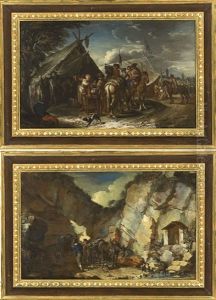 Sosta Di Cavalieri (2 Works) by Jan Frans van Bloemen