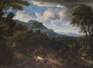 Romische Landschaft Mit Einer Viehherde Und Reisenden by Jan Frans van Bloemen