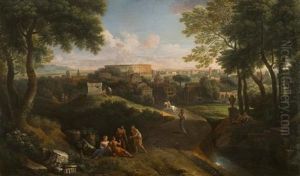 Veduta Di Roma Dalla Via Cassia Con La Tomba Di Nerone, Il Colosseo E Porta San Paolo by Jan Frans van Bloemen