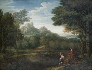 Classical Figures Resting Before An Italianate Landscape by Jan Frans van Bloemen