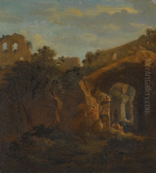 The Interior Of The Colosseum With Figures Resting Under An Archway - view 1