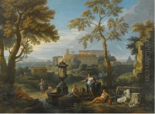 Classical Figures Seated By Ruins In An Italianate Landscape - view 1