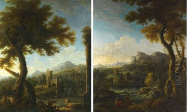 Italianate Landscapes With Figures (pair) - view 1