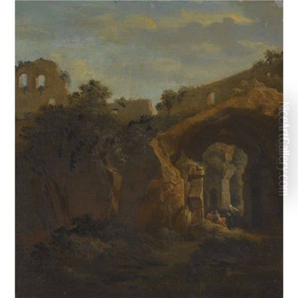 The Interior Of The Colosseum With Figures Resting Under An Archway - view 1