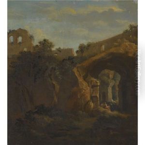 The Interior Of The Colosseum With Figures Resting Under An Archway