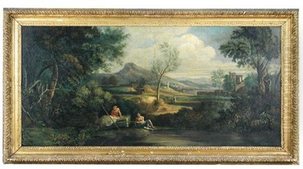 An Italianate Landscape With Travellers Resting By A Lake - view 1