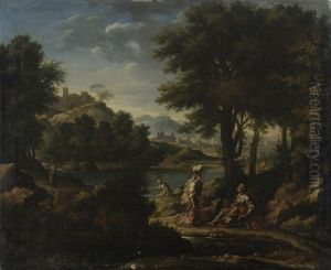 Paesaggio Laziale Con Giovane Astante E Due Lavandaie (+ Paesaggio Boschivo Con Lavandaie In Sosta Presso Un Corso D'acqua; 2 Works)