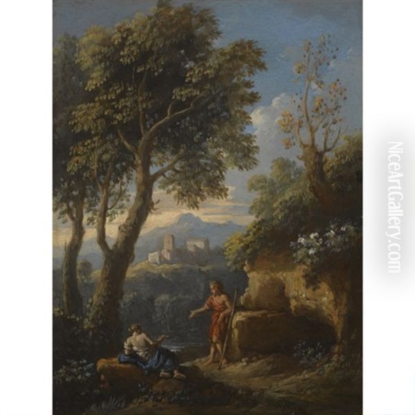 A View Of The Roman Campagna With Two Figures Conversing On A Path, A Settlement Beyond - view 1