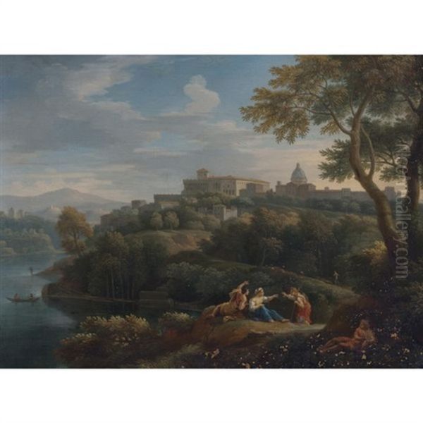 Figures With A Town In Lazio, Probably Ariccia, Beyond - view 1