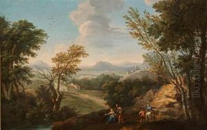 Pastoral Landscapes With Figures, Architecture And A View Towards The Horizon (pair) by Jan Frans van Bloemen