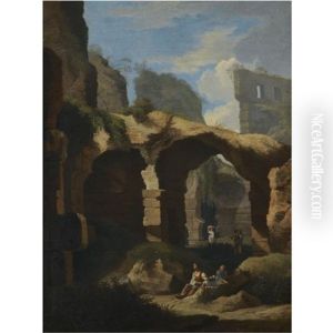 A Landscape With Architectural Ruins And Figures by Jan Frans van Bloemen