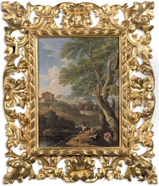 An Italianate Landscape With Anglers By A River - view 1