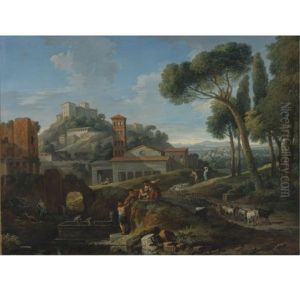 Landscape With The Arch Of Janus And San Giorgio Al Velabro by Jan Frans van Bloemen