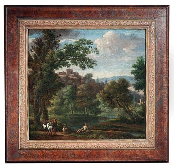 Italienische Landschaft Mit Figuren An Einem Flus - view 1