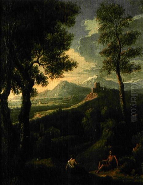 Deux Personnages Au Repos Dans Un Paysage - view 1