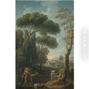 A Capriccio View Of Rome With Figures Resting In The Foreground, The Colosseum Beyond