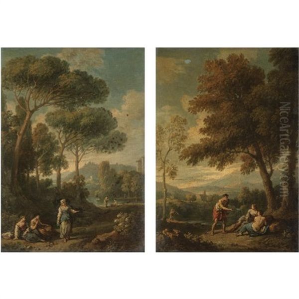 Views Of The Roman Campagna With Figures Conversing (pair) - view 1