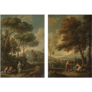 Views Of The Roman Campagna With Figures Conversing (pair)