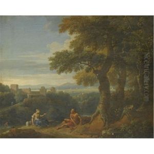 An Italianate Landscape With Two Figures Resting In The Foreground by Jan Frans van Bloemen