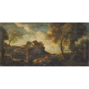 An Italianate Landscape With Women At A Well by Jan Frans van Bloemen
