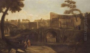 Rome, A View Of The Colosseum With The Forum Beyond by Jan Frans van Bloemen