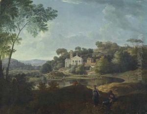 Landschaft Mit Tempel Und Campanile Bei Einem See