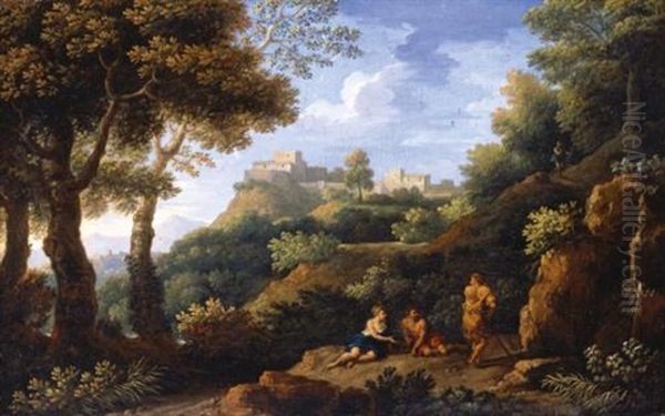 A Classical Landscape With Figures Reclining In The Foreground, A Hill-top Town Beyond - view 1