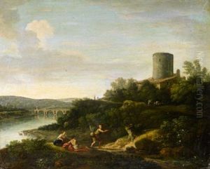 An Italianate Landscape With Figures In The Foreground by Jan Frans van Bloemen