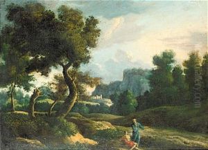 A Classical Landscape With Two Figures In The Foreground A Classical Landscape With Two Figures In The Foreground