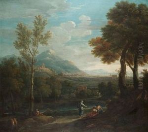 An Italianate Landscape With Classical Figures Beside A Lake In The Foreground, A Roman Coastal Town And Mountains Beyond An Italianate Landscape With Classical Figures Beside A Lake In The Foreground, A Roman Coastal Town And Mountains Beyond